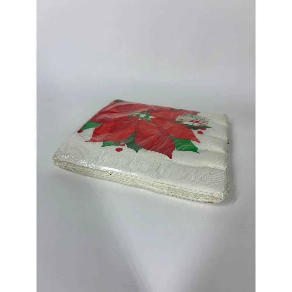 Vintage New Party Papers Poinsettia Christmas Napkins 20 Count 90s 5x5 Sealed